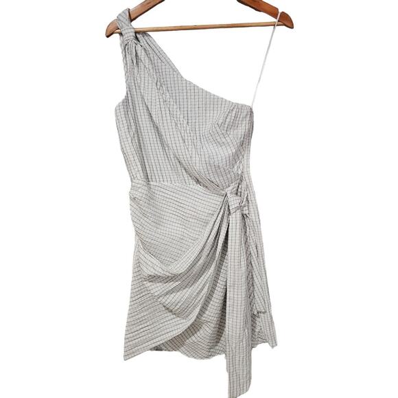 Whyte Valentyne One Shoulder Mini Dress White Grid Size 10 NWT - Picture 1 of 6